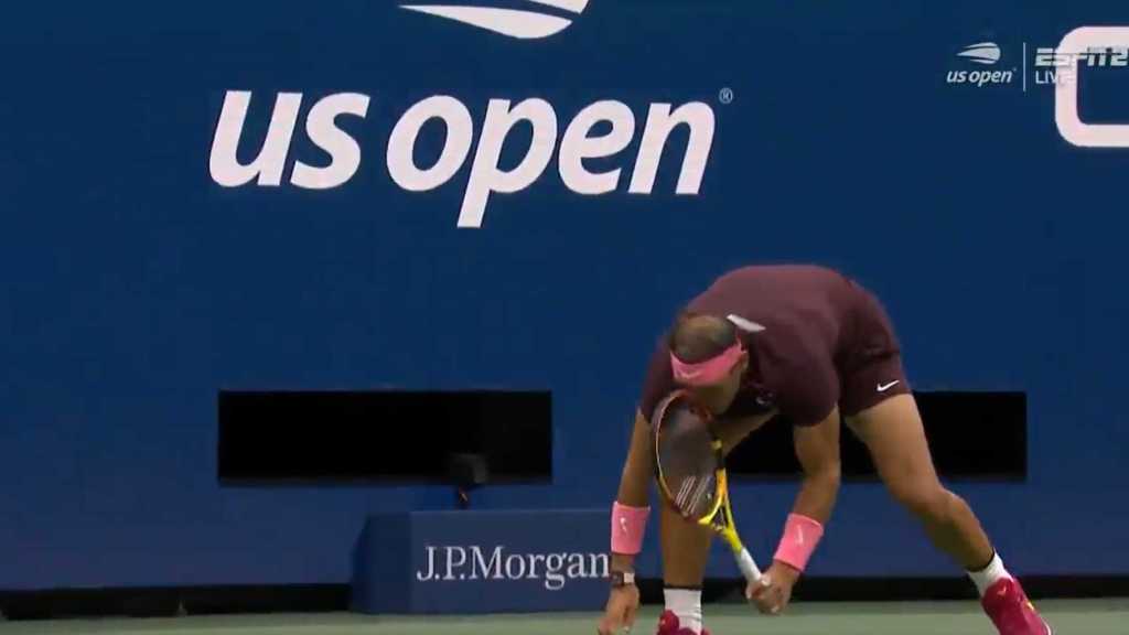 Rafael Nadal somehow bloodied his face with his own racquet