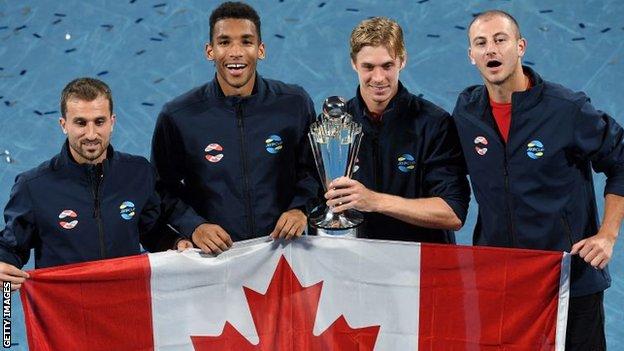 Team Canada celebrate after winning the 2022 ATP Cup