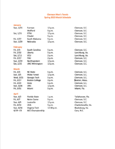 Men’s Tennis Announces 2023 Schedule – Clemson Tigers Official Athletics Site