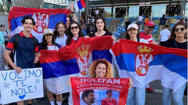 Novak Djokovic fans outside Rod Laver Arena before the Serb's exhibition match against Nick Kyrgios