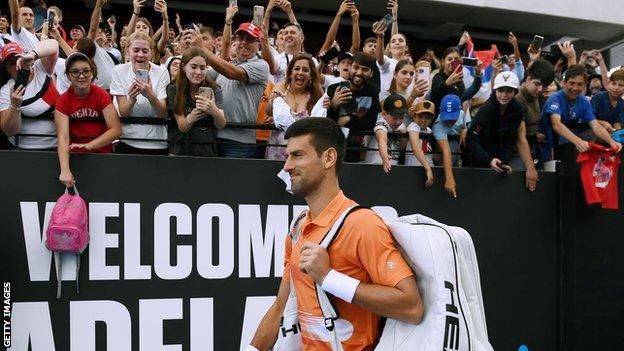 Novak Djokovic returns to the court in Adelaide