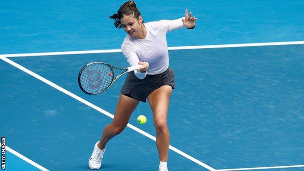 Emma Raducanu practises at the Australian Open at Melbourne Park