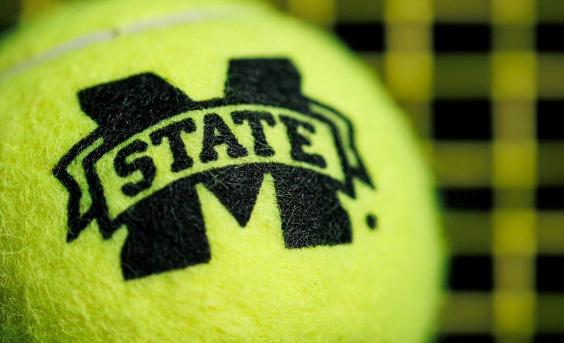 STARKVILLE, MS - January 12, 2022 - MState logo tennis ball during 2022 Men’s Tennis Production Day at the Holliman Athletic Center at Mississippi State University in Starkville, MS. Photo By Austin Perryman