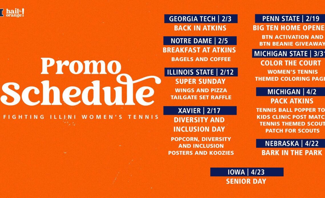 2023 Promotional Schedule Announced for Illini Women’s Tennis