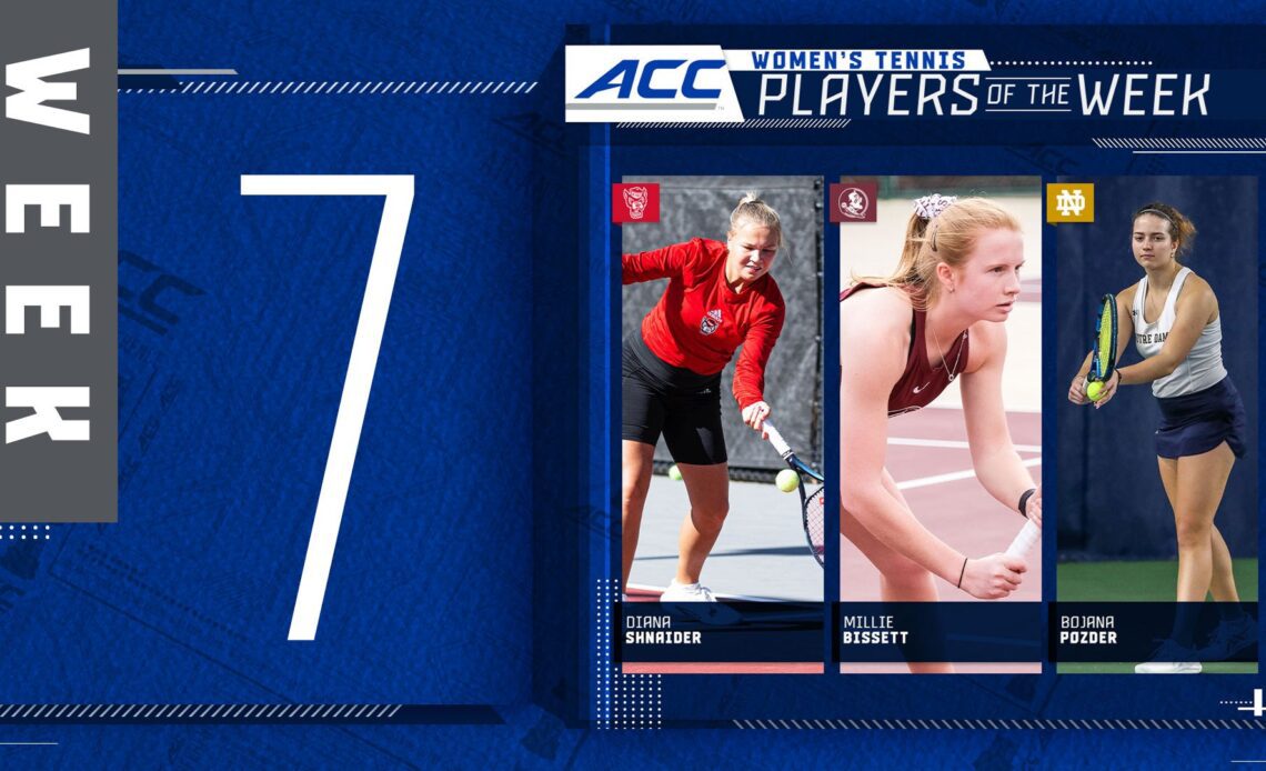 NC State's Shnaider, Florida State's Bissett, Notre Dame's Pozder Earn ACC Women's Tennis Weekly Awards