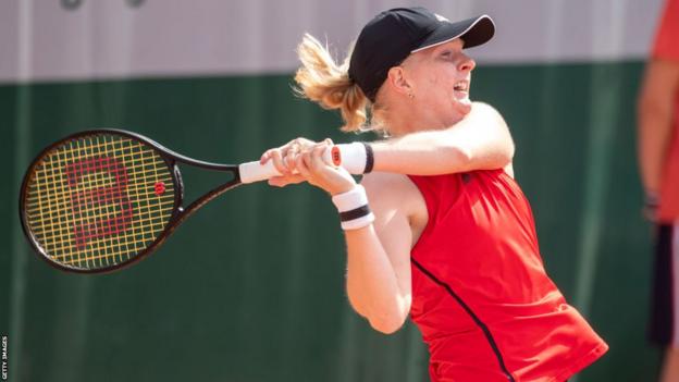 Francesca Jones hits a double-handed backhand