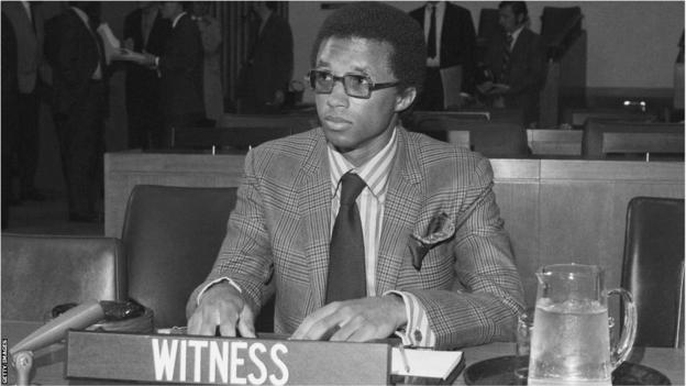 Arthur Ashe at the General Assembly Special Committee on Apartheid, 1970