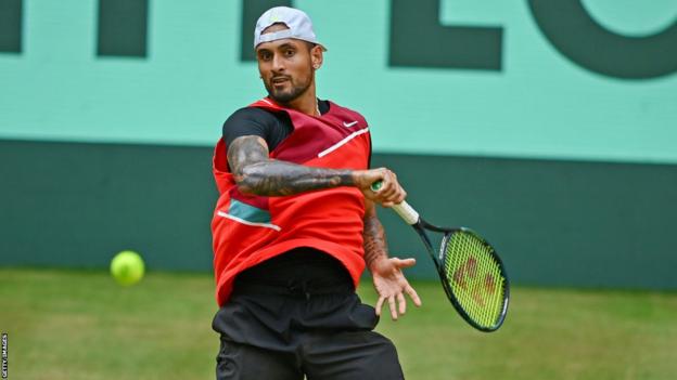 Nick Kyrgios in action during a practice session