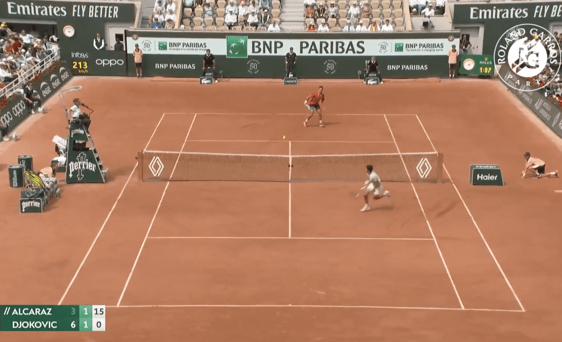 Novak Djokovic applauds Carlos Alcaraz’s point in French Open semi