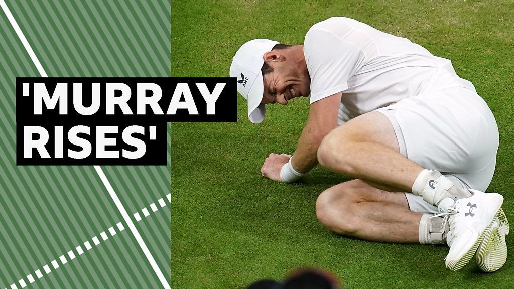 Wimbledon 2023: Andy Murray recovers from slip to win third set against Stefanos Tsitsipas