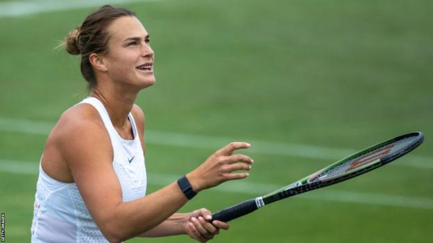 Aryna Sabalenka practises at Wimbledon