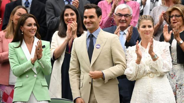 Roger Federer with his wife Mirka and the Princess of Wales