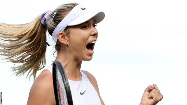 Katie Boulter celebrates beating Daria Saville