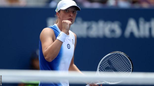 Iga Swiatek celebrates her second-round win at the US Open