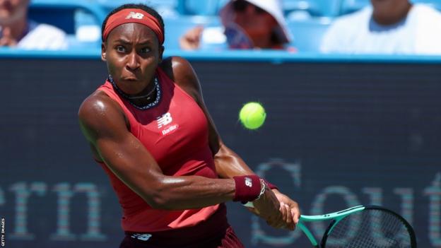 Coco Gauff plays a point in Cincinnati