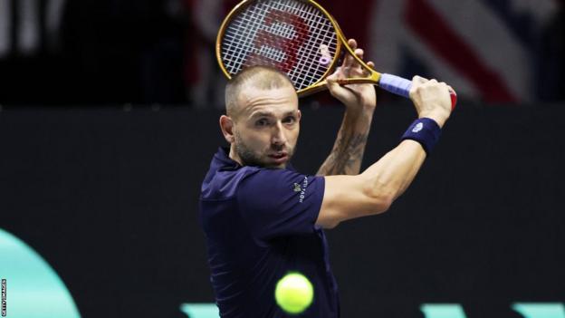 Dan Evans in action at the Davis Cup