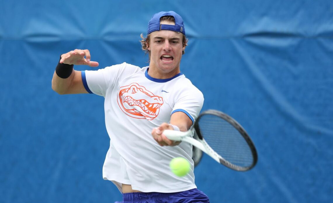 during the Gators' match against the Georgia Bulldogs on Sunday, April 9, 2023 at Linder Stadium at Ring Tennis Complex in Gainesville, FL / UAA Communications photo by Ashley Ray