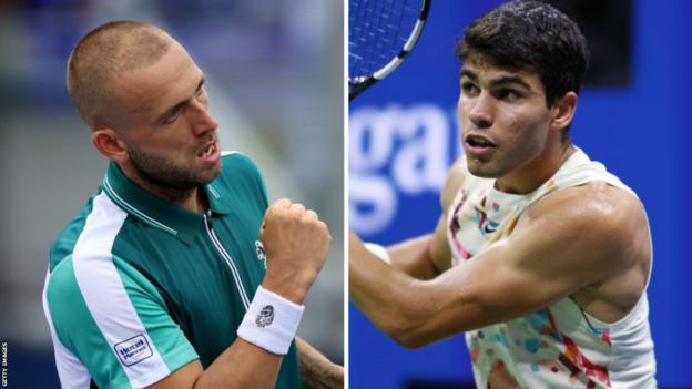 Dan Evans and Carlos Alcaraz in action at the US Open