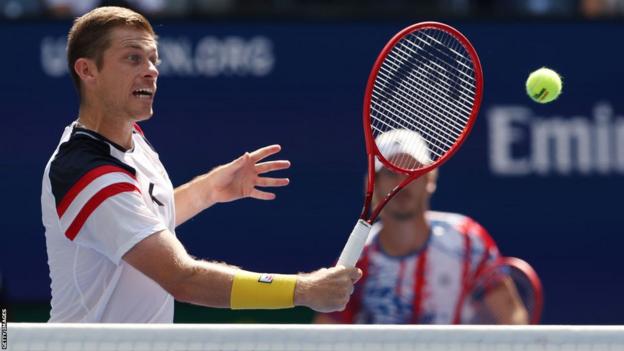 Britain's Neal Skupski (L) with men's doubles partner Wesley Koolhof at the US Open