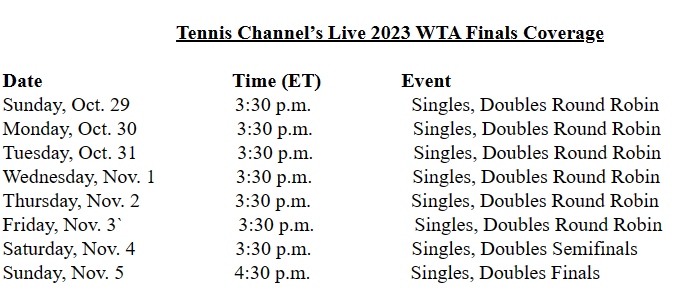 TC Live WTA Finals Coverage Starts Sunday