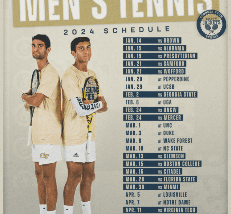 Men’s Tennis Announces 2024 Spring Schedule Tech Yellow