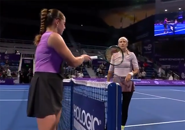 Here for the Handshake - Ostapenko Offers Azarenka the Racquet, But She's Not Having it