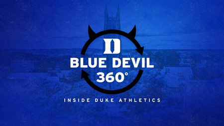 Blue Devil 360 logo on a blue Duke Chapel background