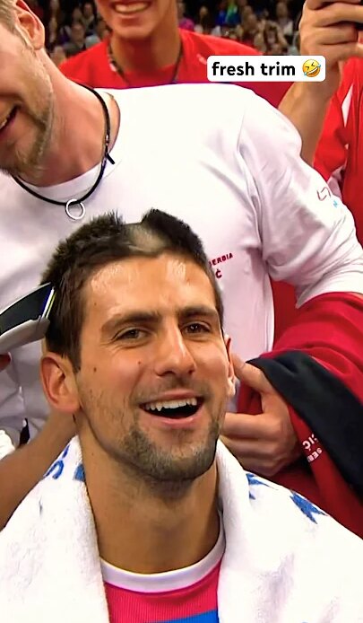 when Novak Djokovic shaved his hair after winning the #DavisCup 💈😂 #shorts #serbia #novakdjokovic