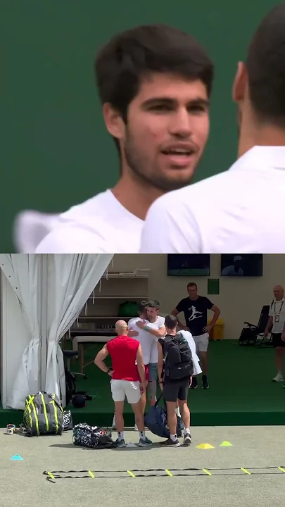 A familiar embrace, a year on from the 2023 Gentlemen’s Singles final! #Wimbledon #alcaraz #djokovic