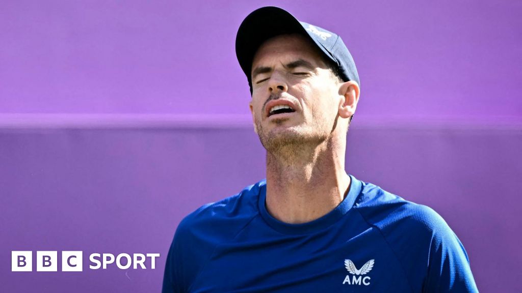 Andy Murray reacts after a point at Queen's