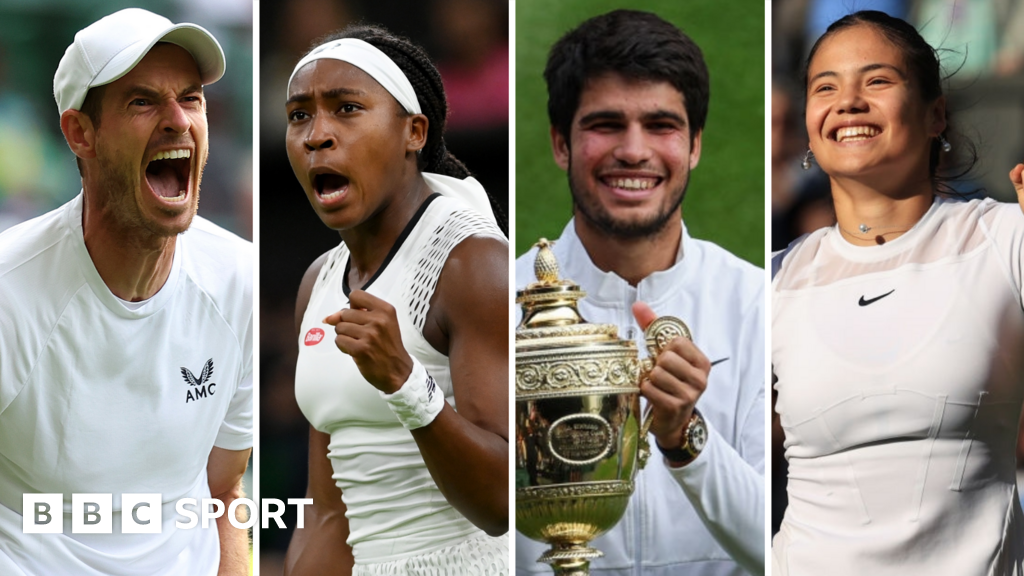 Split picture of Andy Murray, Coco Gauff, Carlos Alcaraz and Emma Raducanu