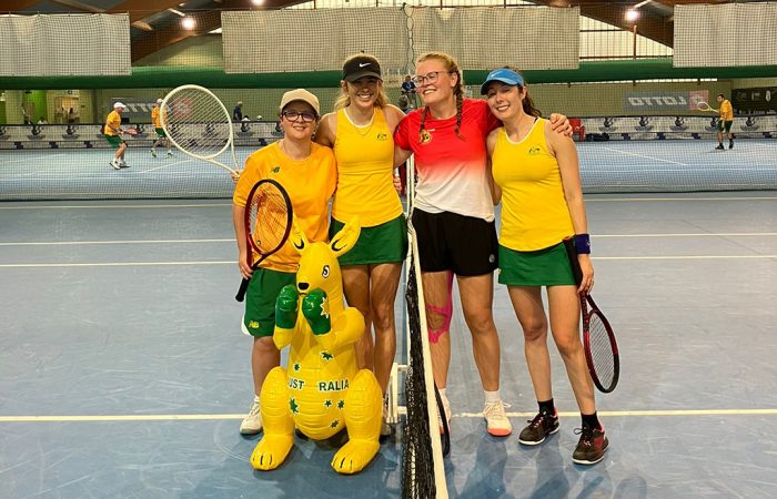 Australia's women competitors take the court at the 2024 IBTA Blind and Low Vision Tennis World Championships in Lignano Sabbiadoro, Italy.