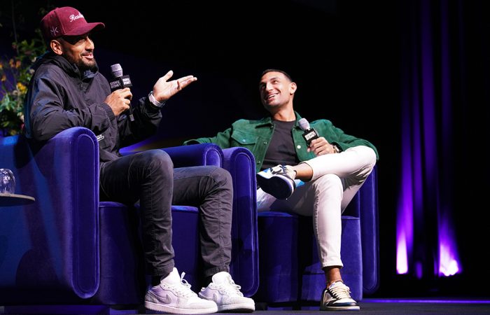 Nick Kyrgios discusses his comeback plans at SXSW Sydney with Ryan Levy, co-founder and president of Fuze Technology. Photo: Getty Images for SXSW Sydney